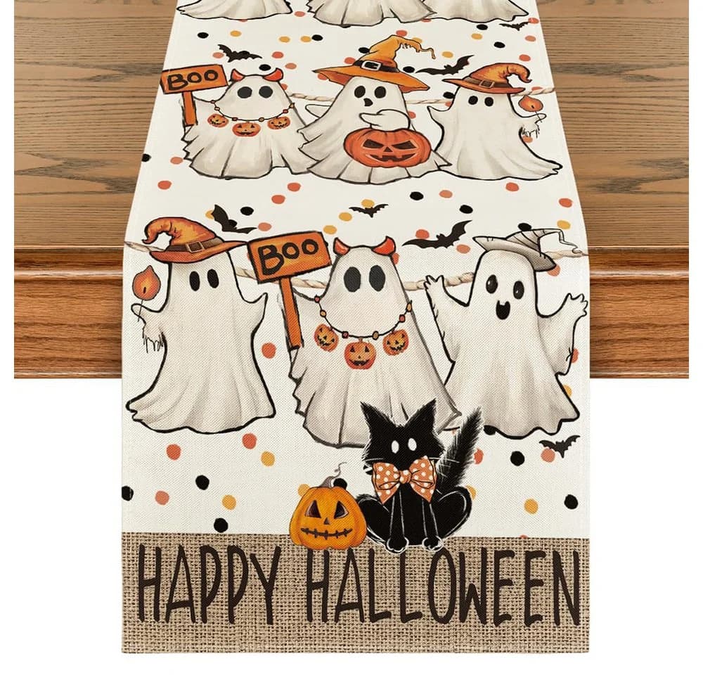CLTYQ Tischläufer Halloween Weiß Geister-Kürbis Druck - Bild 2