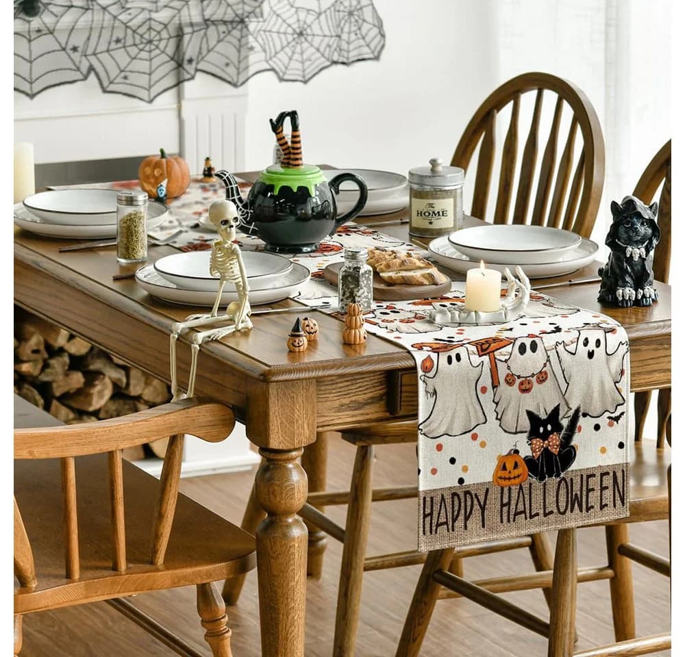 CLTYQ Tischläufer Halloween Weiß Geister-Kürbis Druck - Bild 4