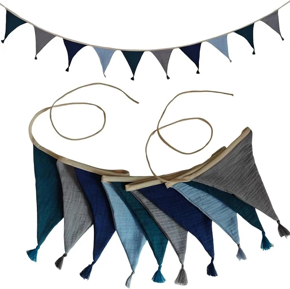 CLTYQ Wimpelkette Kinderzimmer Deko Blau/Grau 10 Fahnen - Bild 2