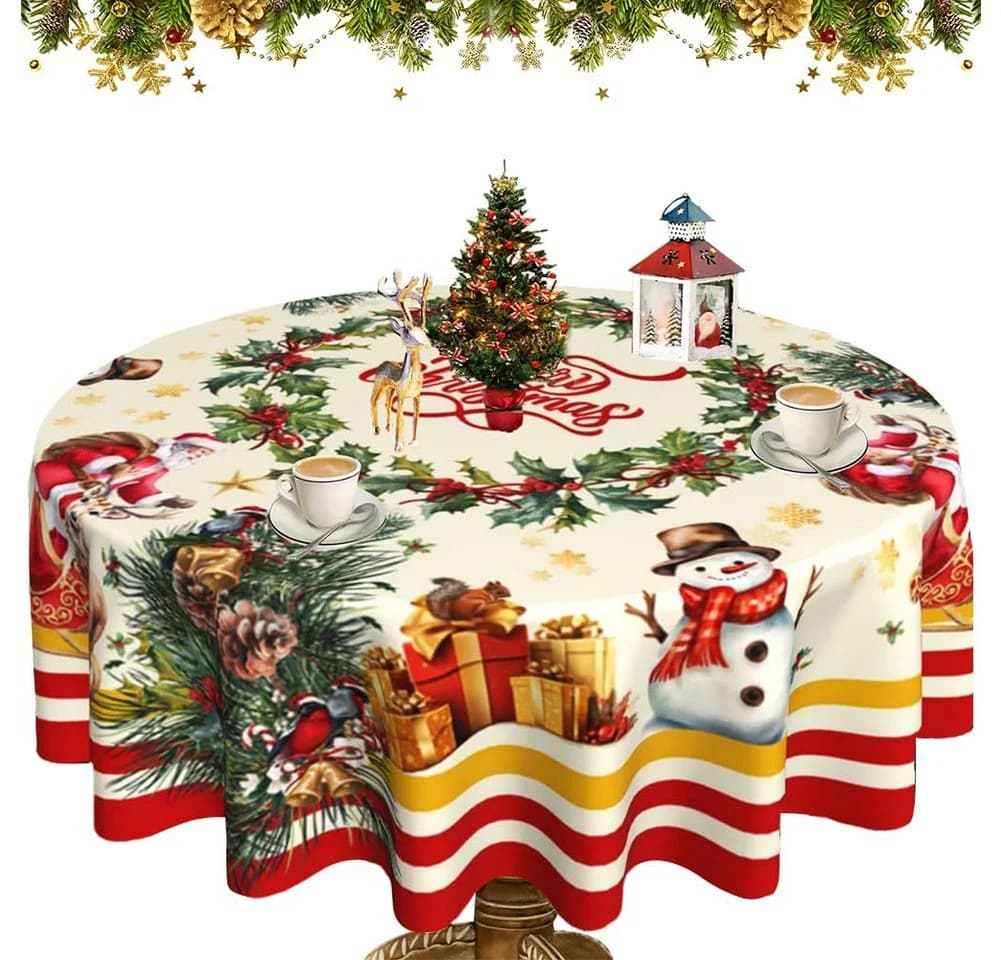 CLTYQ Runde Tischdecke mit Schneeflocken-Motiv Weiß - Bild 2