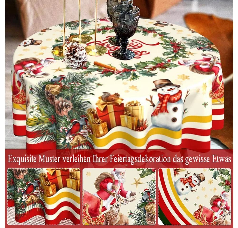 CLTYQ Runde Tischdecke mit Schneeflocken-Motiv Weiß - Bild 3