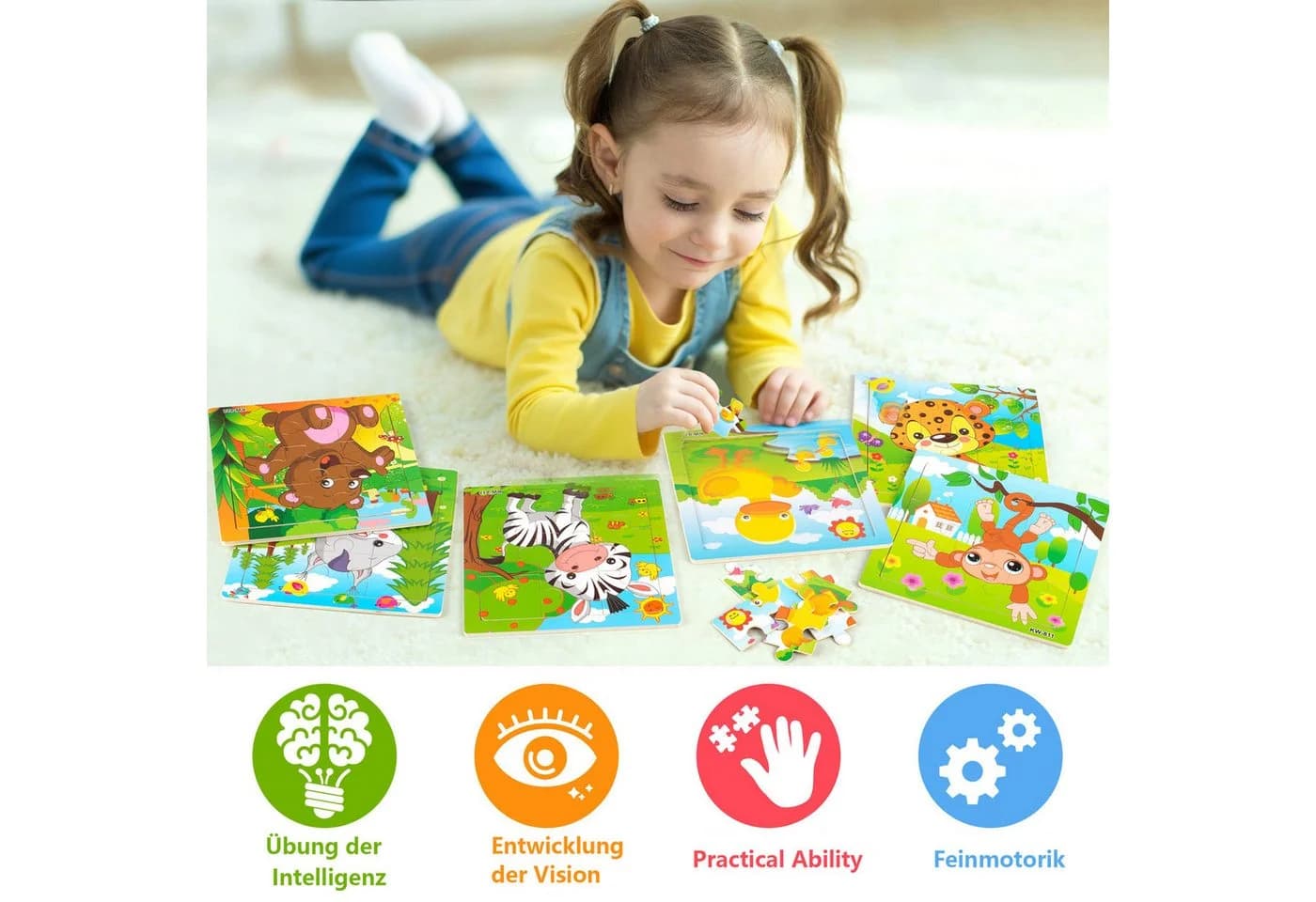 CLTYQ Holzpuzzle Tierkinder 6x9 Teile Bunt Lernspielzeug