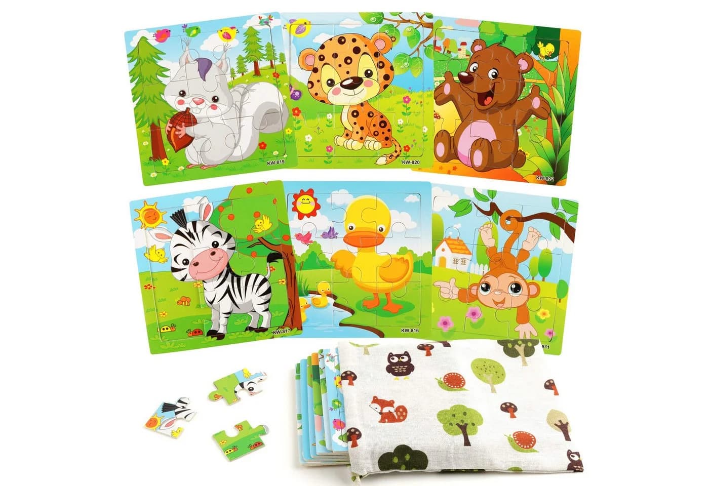 CLTYQ Holzpuzzle Tierkinder 6x9 Teile Bunt Lernspielzeug - Bild 2