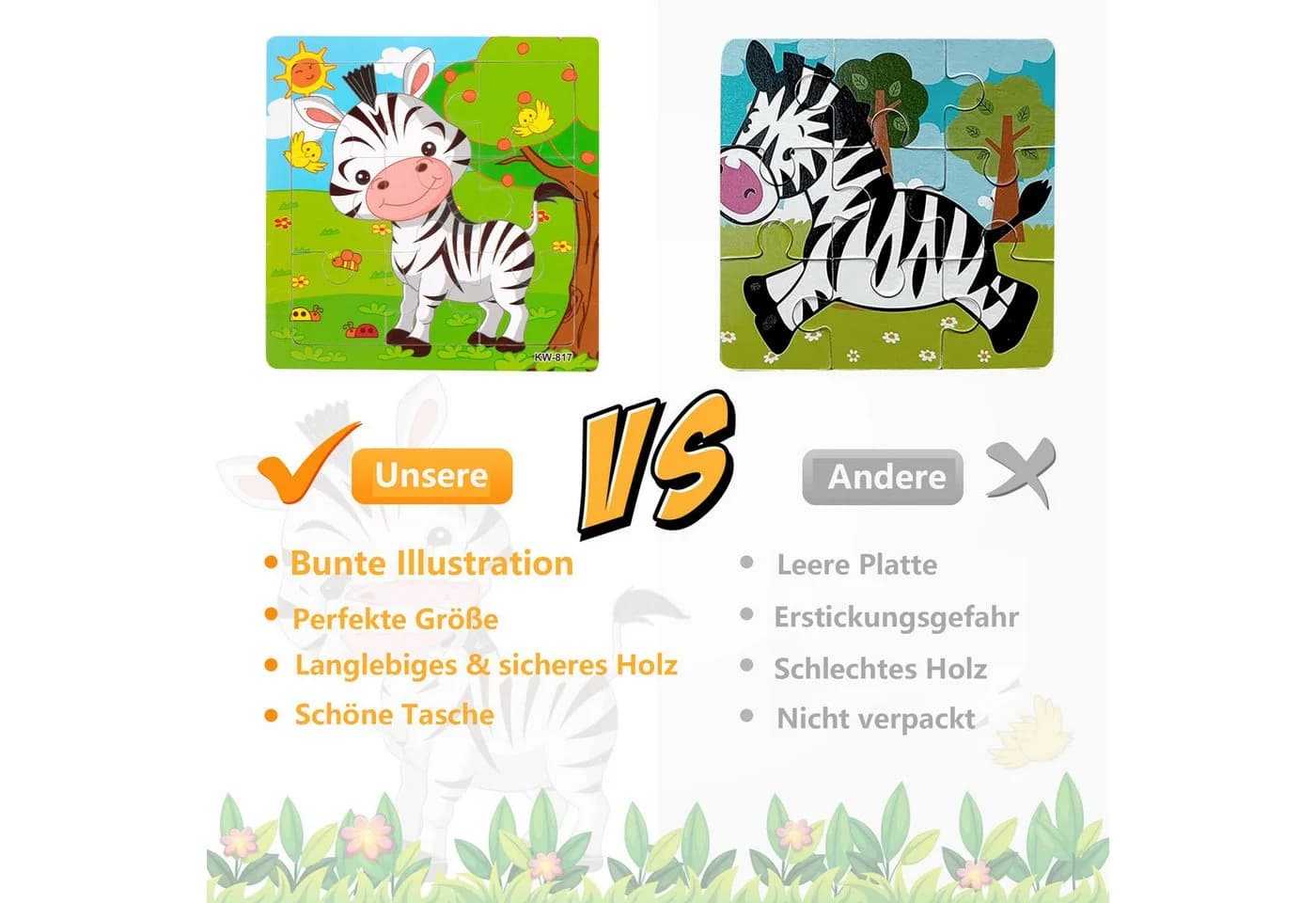 CLTYQ Holzpuzzle Tierkinder 6x9 Teile Bunt Lernspielzeug - Bild 5