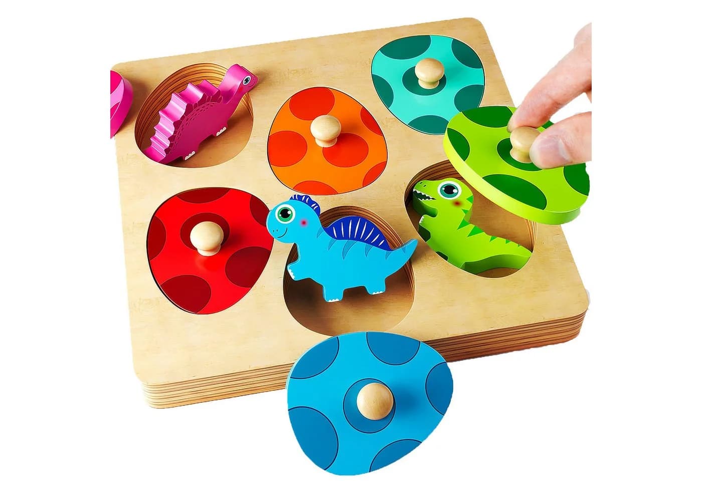 CLTYQ Montessori Holzpuzzle Dinosaurier Eier Motorikspielzeug - Bild 2