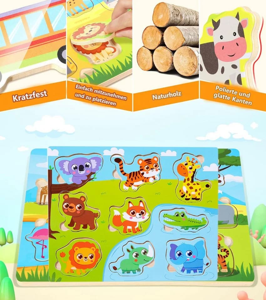 CLTYQ Holzpuzzle Steckpuzzle Lernspielzeug Bunt Montessori ab 3 Jahre