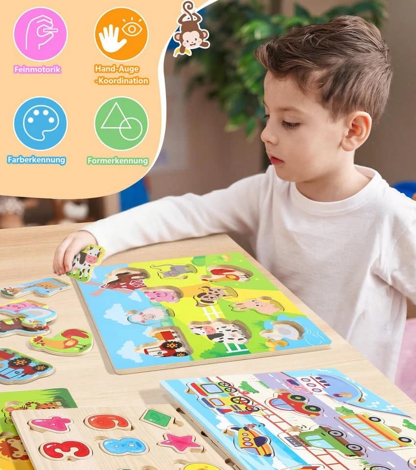 CLTYQ Holzpuzzle Steckpuzzle Lernspielzeug Bunt Montessori ab 3 Jahre - Bild 3
