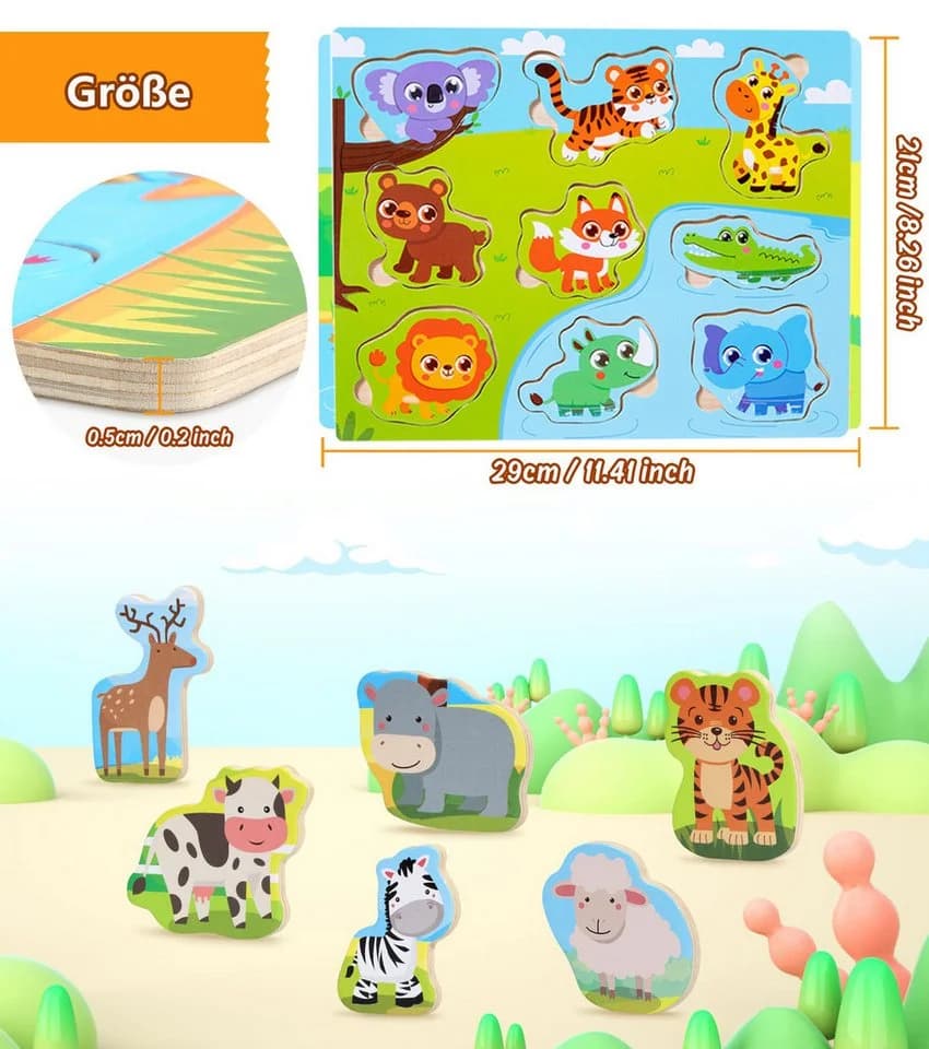 CLTYQ Holzpuzzle Steckpuzzle Lernspielzeug Bunt Montessori ab 3 Jahre - Bild 4