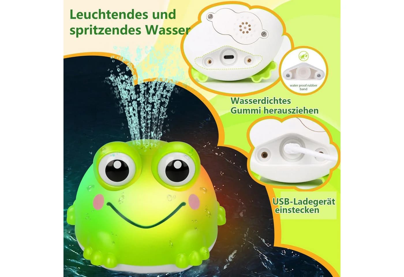 Minicloss Badespielzeug Frosch Spray LED Grün