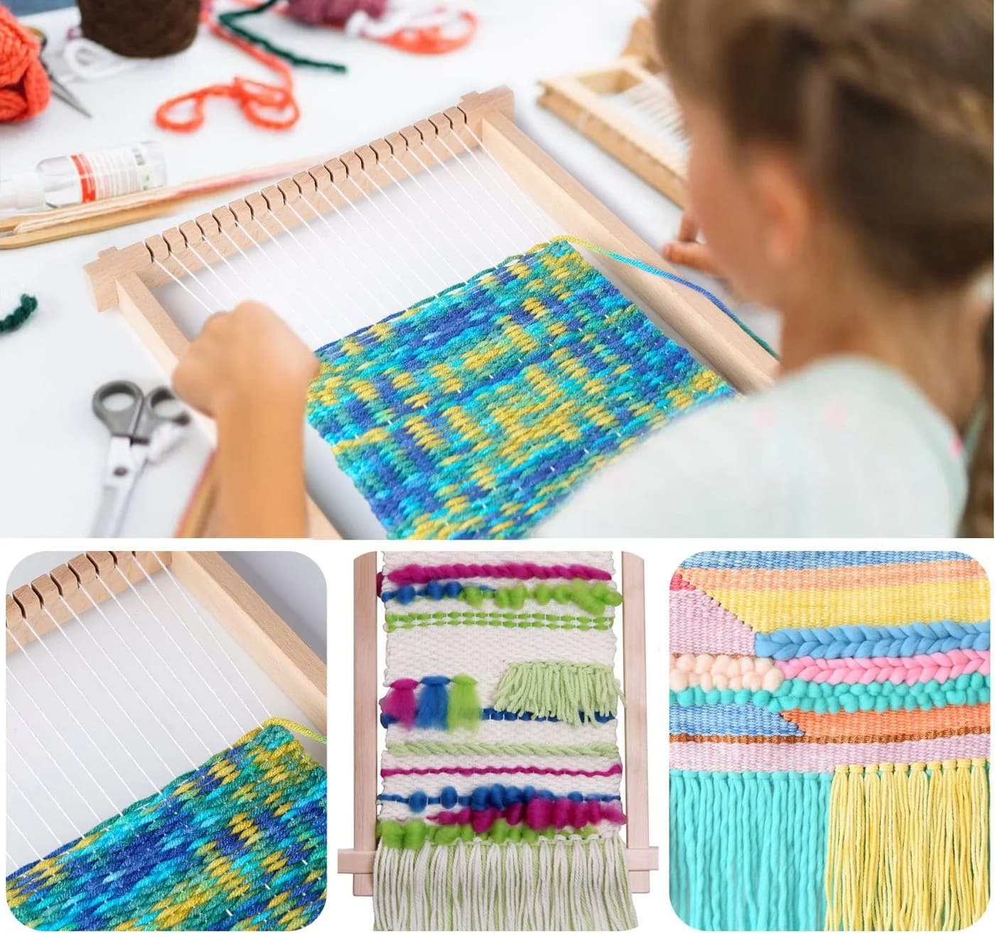CLTYQ Lernspielzeug Webrahmen Kinder Holz Webstuhl Set Bunt - Bild 5