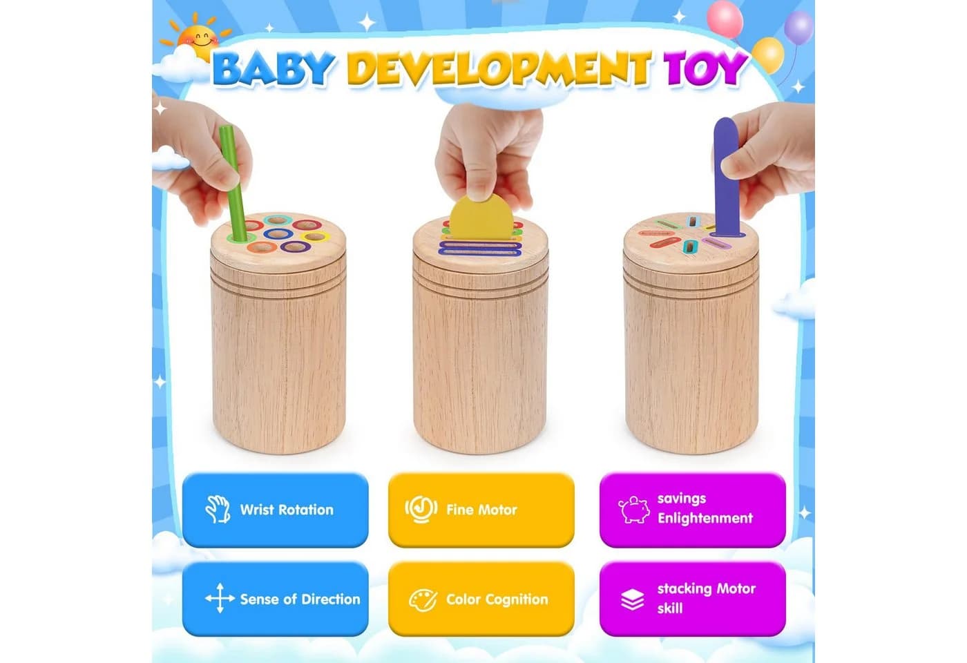 CLTYQ Montessori Lernspielzeug Bunt Holz 3-in-1 Baby Motorik