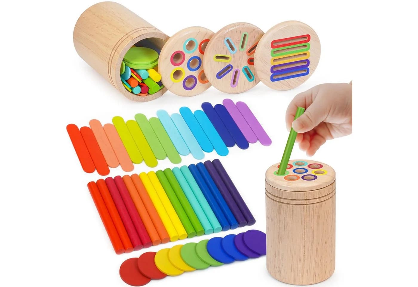 CLTYQ Montessori Lernspielzeug Bunt Holz 3-in-1 Baby Motorik - Bild 2