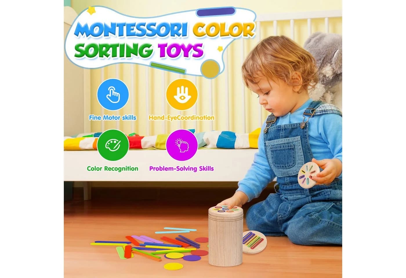 CLTYQ Montessori Lernspielzeug Bunt Holz 3-in-1 Baby Motorik - Bild 4