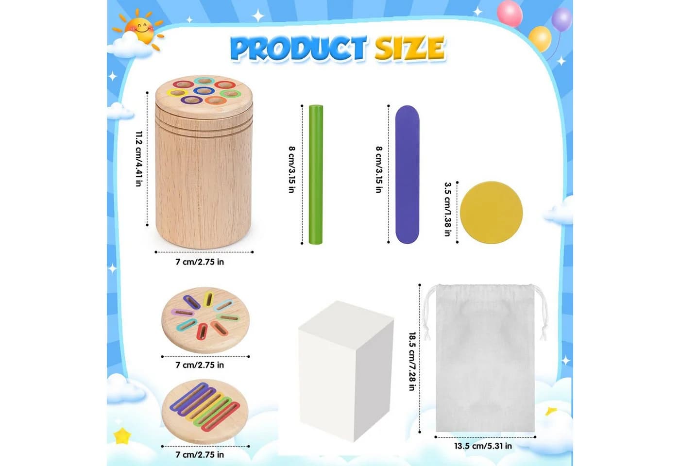 CLTYQ Montessori Lernspielzeug Bunt Holz 3-in-1 Baby Motorik - Bild 5