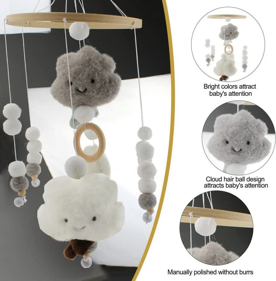 CLTYQ Mobile Windspiele Grau Filzkugeln 3D-Wolkenpuppen Babyzimmer - Bild 3
