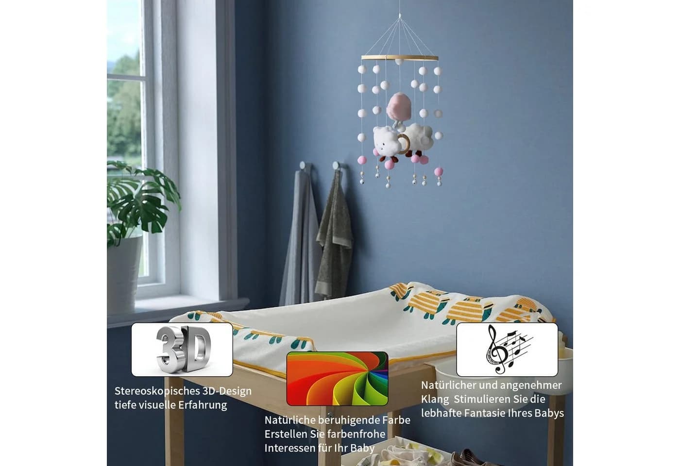 CLTYQ Mobile Windspiele Rosa Filzkugeln 3D-Wolkenpuppen