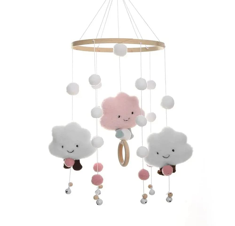 CLTYQ Mobile Windspiele Rosa Filzkugeln 3D-Wolkenpuppen - Bild 2