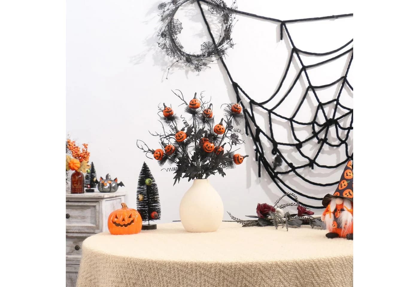 CLTYQ Kunstblumenstrauß 5er-Set Halloween-Dekorationen Orange/Schwarz