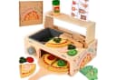 CLTYQ 50-teiliges Pizzaspielzeug aus Holz, Pizzatisch-Set mit Ofen, Spielessen und Zubehör, Montessori-Spielzeug, Küchenspielzeug für Kinder Bild 2