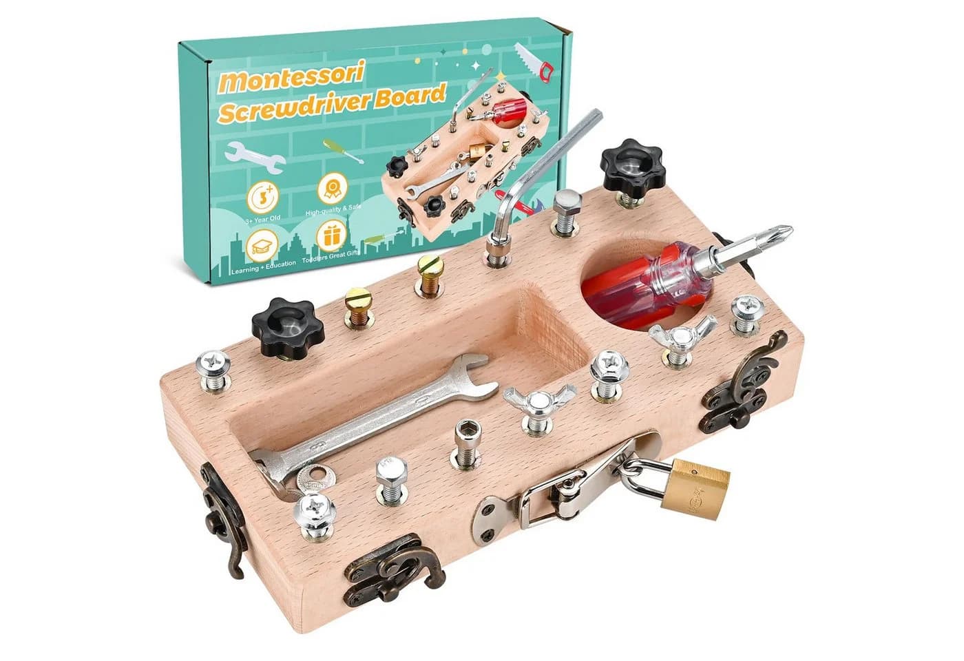 CLTYQ Montessori Lernspielzeug Holz Schraubbrett mit Werkzeug - Bild 2