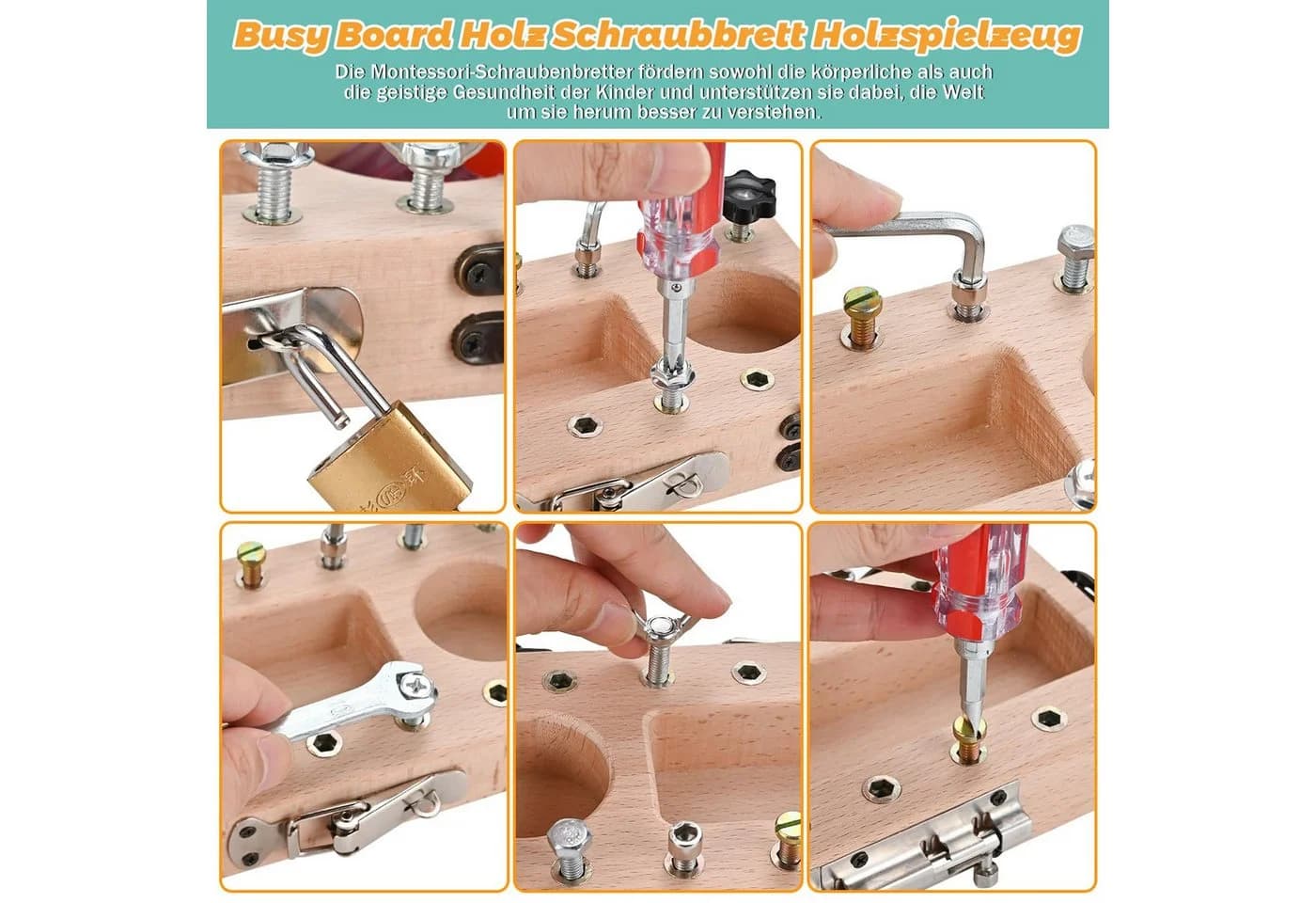 CLTYQ Montessori Lernspielzeug Holz Schraubbrett mit Werkzeug - Bild 4