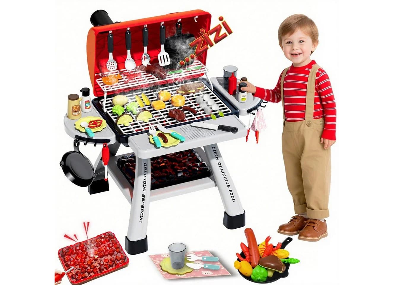 CLTYQ Kinder-Küchenset Kinder-BBQ-Grill-Spielzeugset mit Rauch-, Ton- und Lichtsimulation - Bild 2