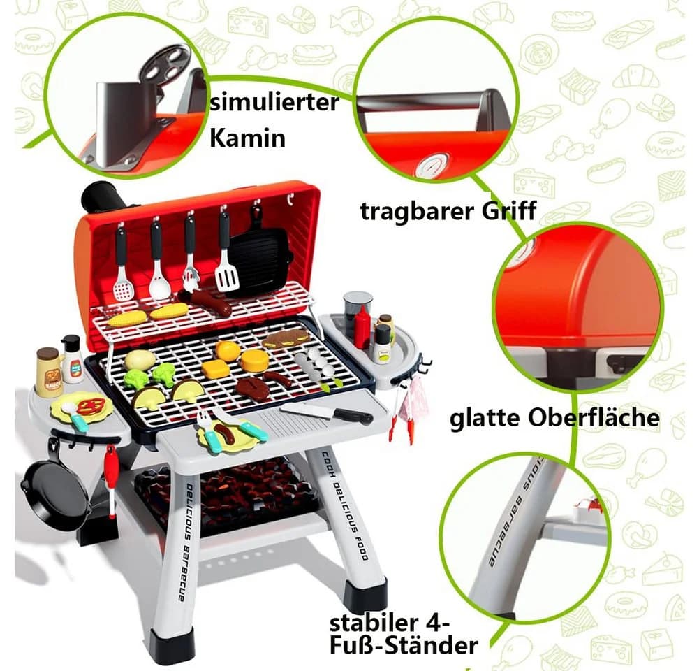 CLTYQ Kinder-Küchenset Kinder-BBQ-Grill-Spielzeugset mit Rauch-, Ton- und Lichtsimulation - Bild 5