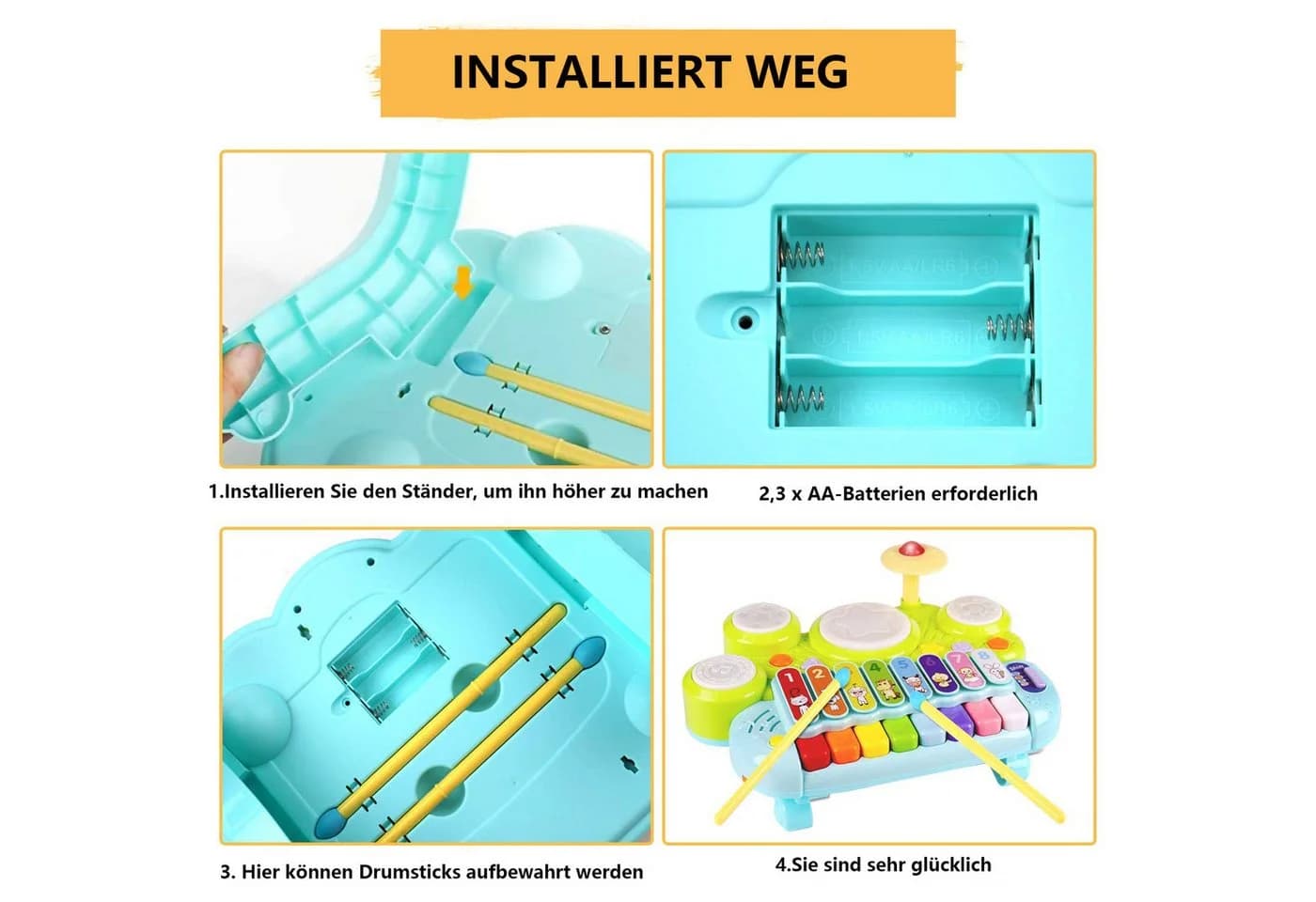 CLTYQ Lernspielzeug 3-in-1-Set mit Klavier, Keyboard und Xylophon Blau - Bild 4
