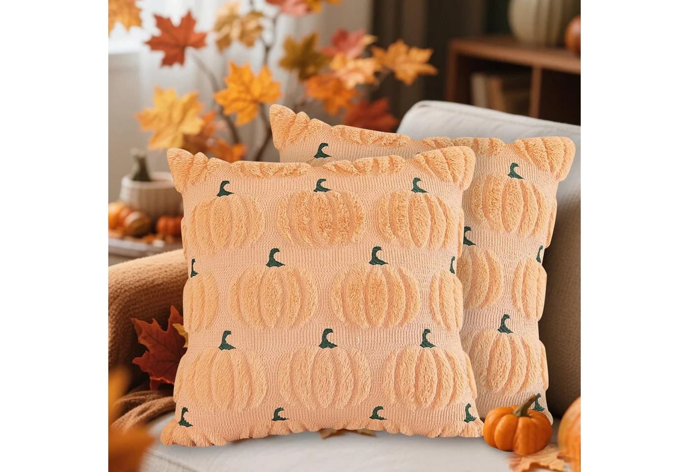 CLTYQ Kissenbezug Herbst Kürbis Kunstfell 45x45 cm Orange