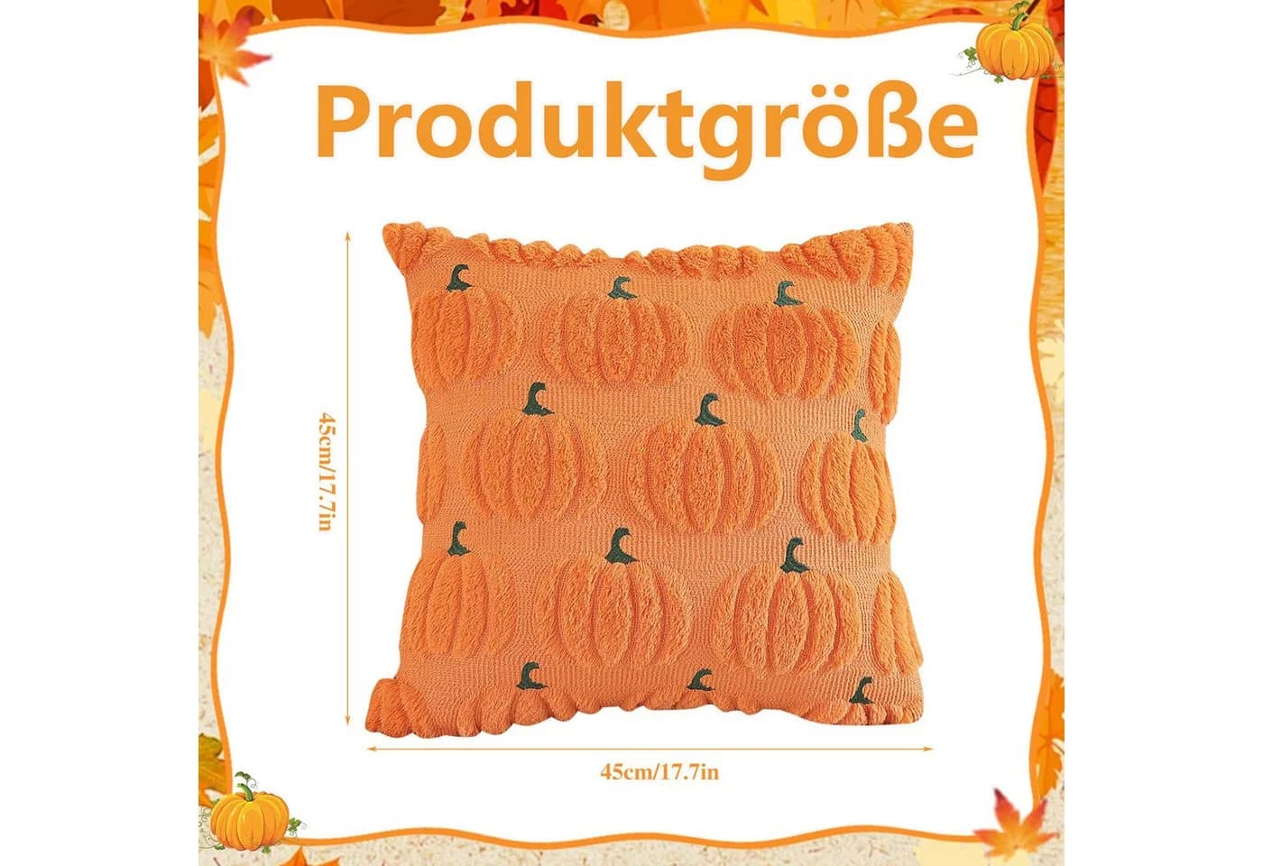 CLTYQ Kissenbezug Herbst Kürbis Orange Kunstfell 45x45 cm 2er-Set - Bild 3