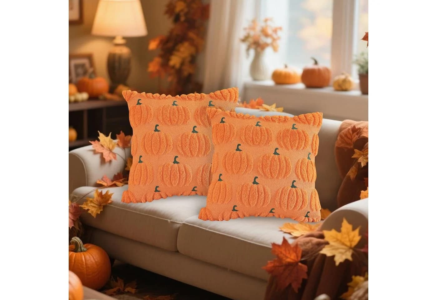 CLTYQ Kissenbezug Herbst Kürbis Orange Kunstfell 45x45 cm 2er-Set - Bild 4