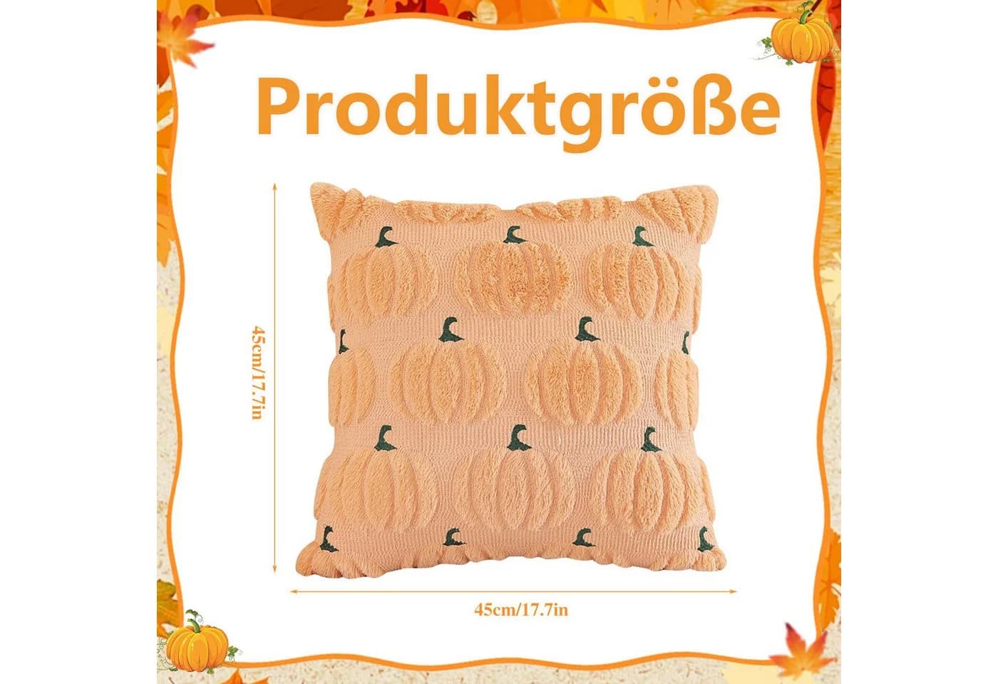 CLTYQ Kissenbezug Herbst Kürbis Kunstfell 45x45 cm Orange - Bild 3