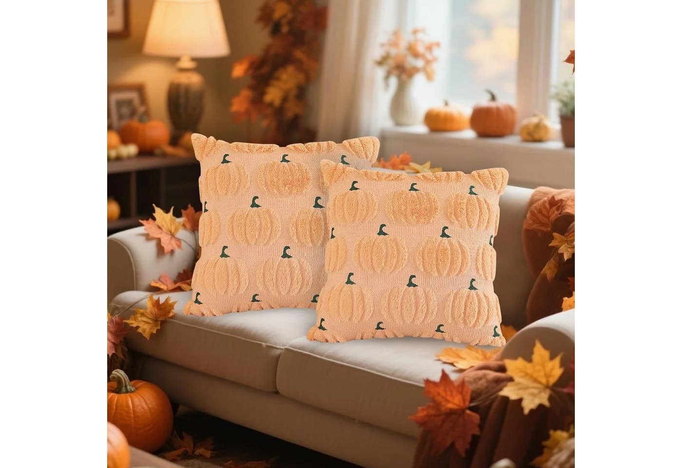 CLTYQ Kissenbezug Herbst Kürbis Kunstfell 45x45 cm Orange - Bild 4