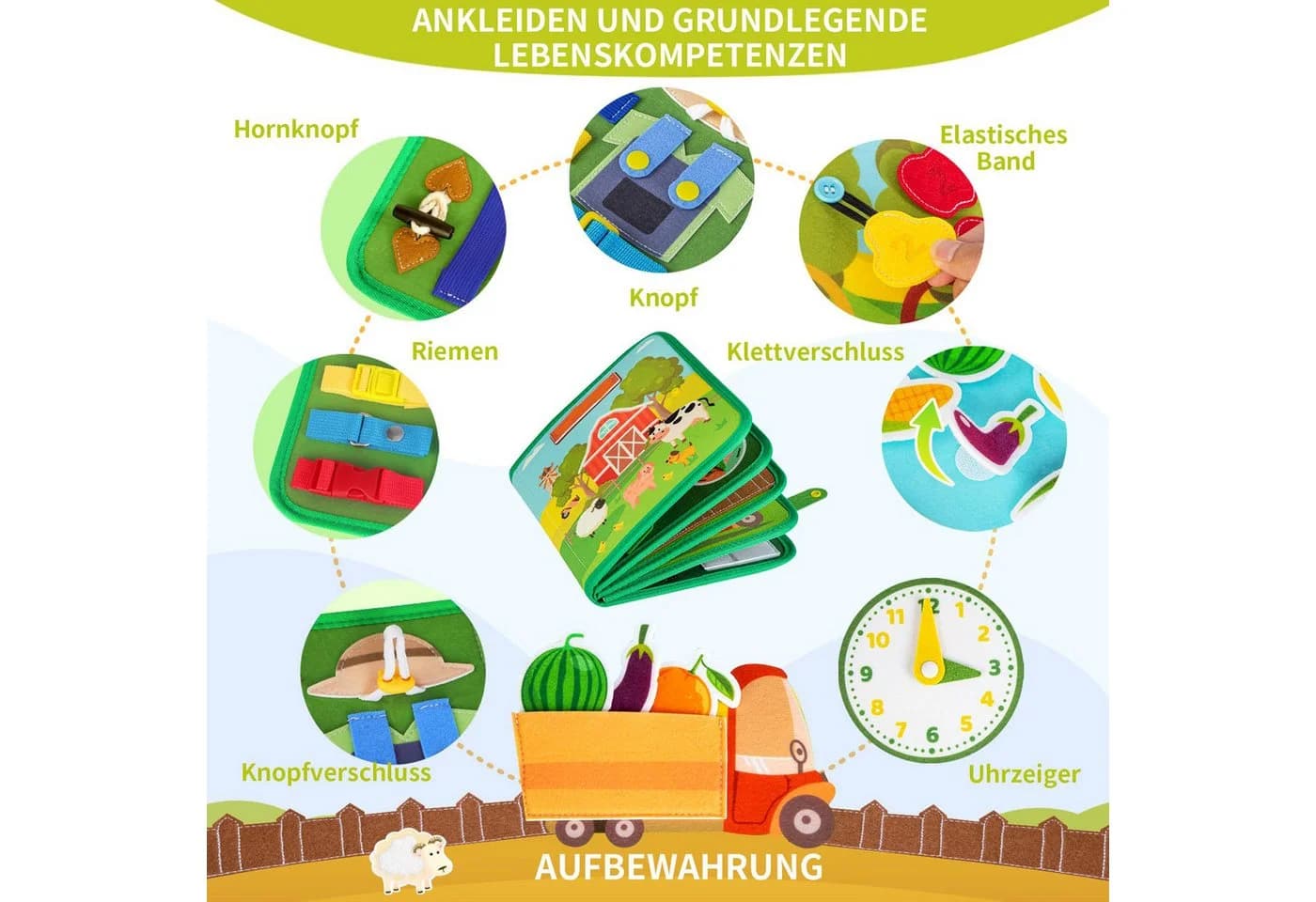 CLTYQ Lernspielzeug Bauernhof Aktivitätsbrett Montessori Grün