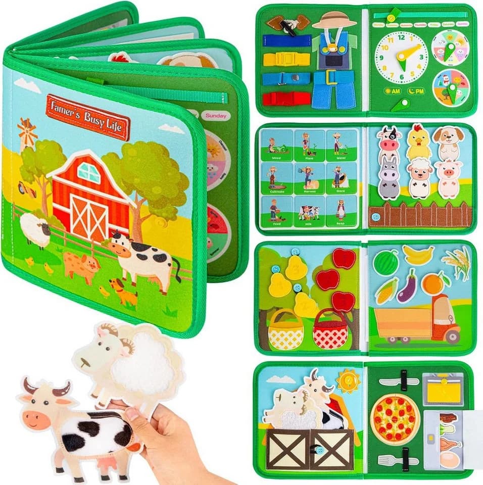 CLTYQ Lernspielzeug Bauernhof Aktivitätsbrett Montessori Grün - Bild 2