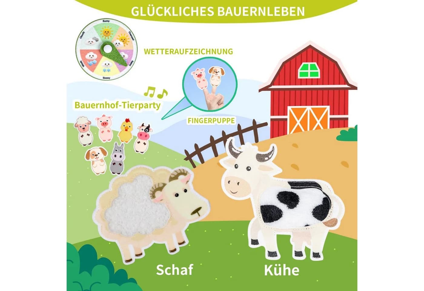 CLTYQ Lernspielzeug Bauernhof Aktivitätsbrett Montessori Grün - Bild 3