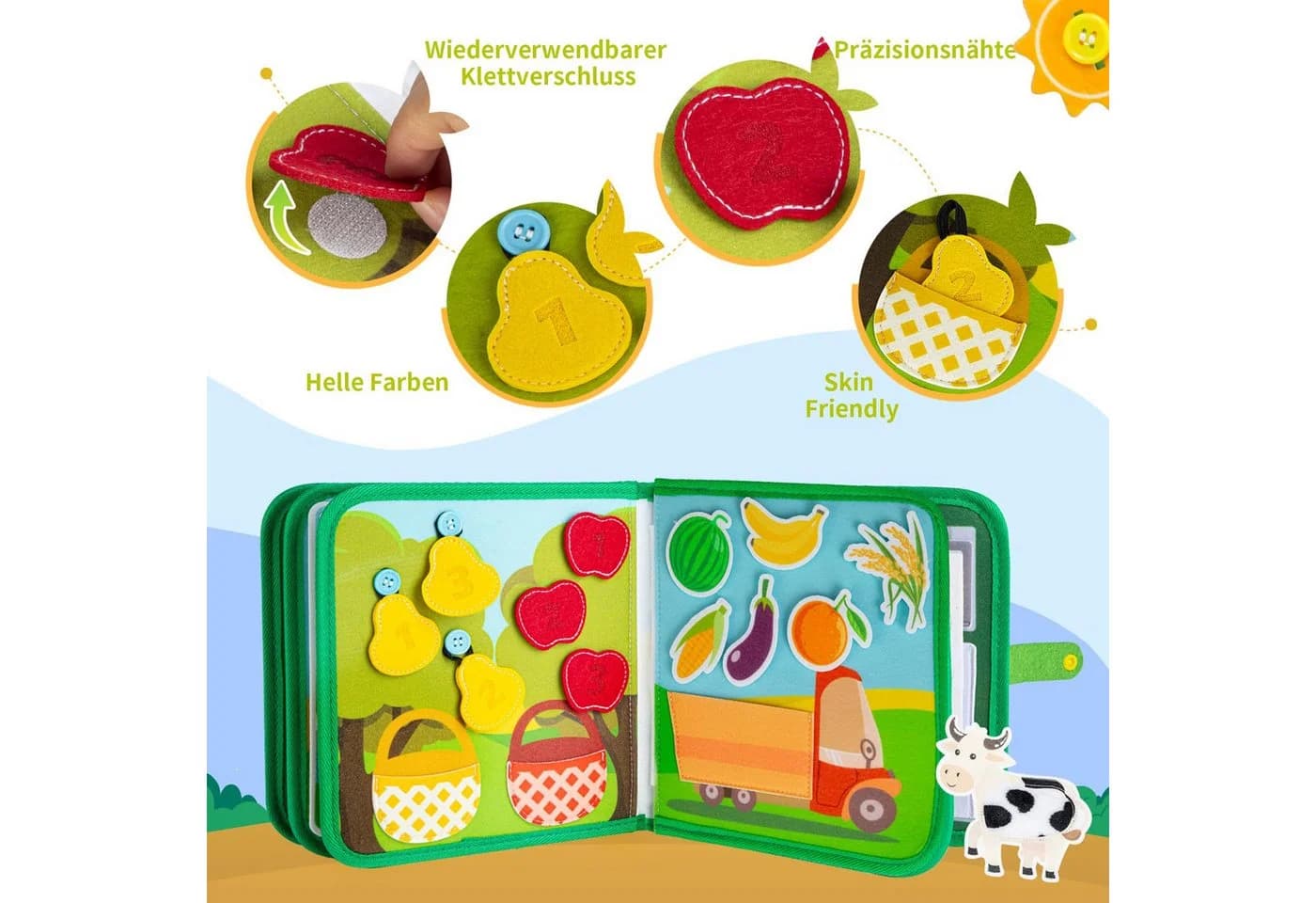 CLTYQ Lernspielzeug Bauernhof Aktivitätsbrett Montessori Grün - Bild 4