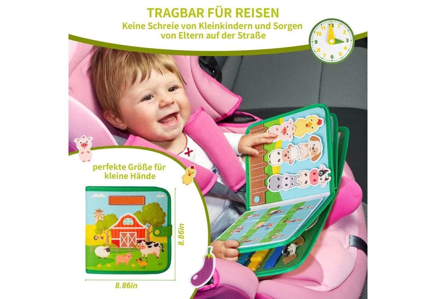 CLTYQ Lernspielzeug Bauernhof Aktivitätsbrett Montessori Grün - Bild 5