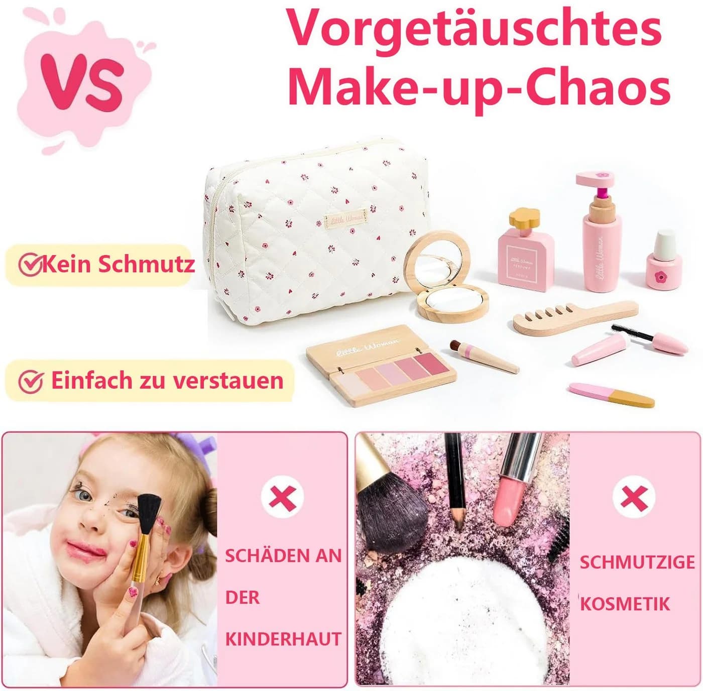 CLTYQ Spielzeug-Frisierkoffer Holz Kinderschminke Set 15-tlg. Make-up-Set - Bild 3