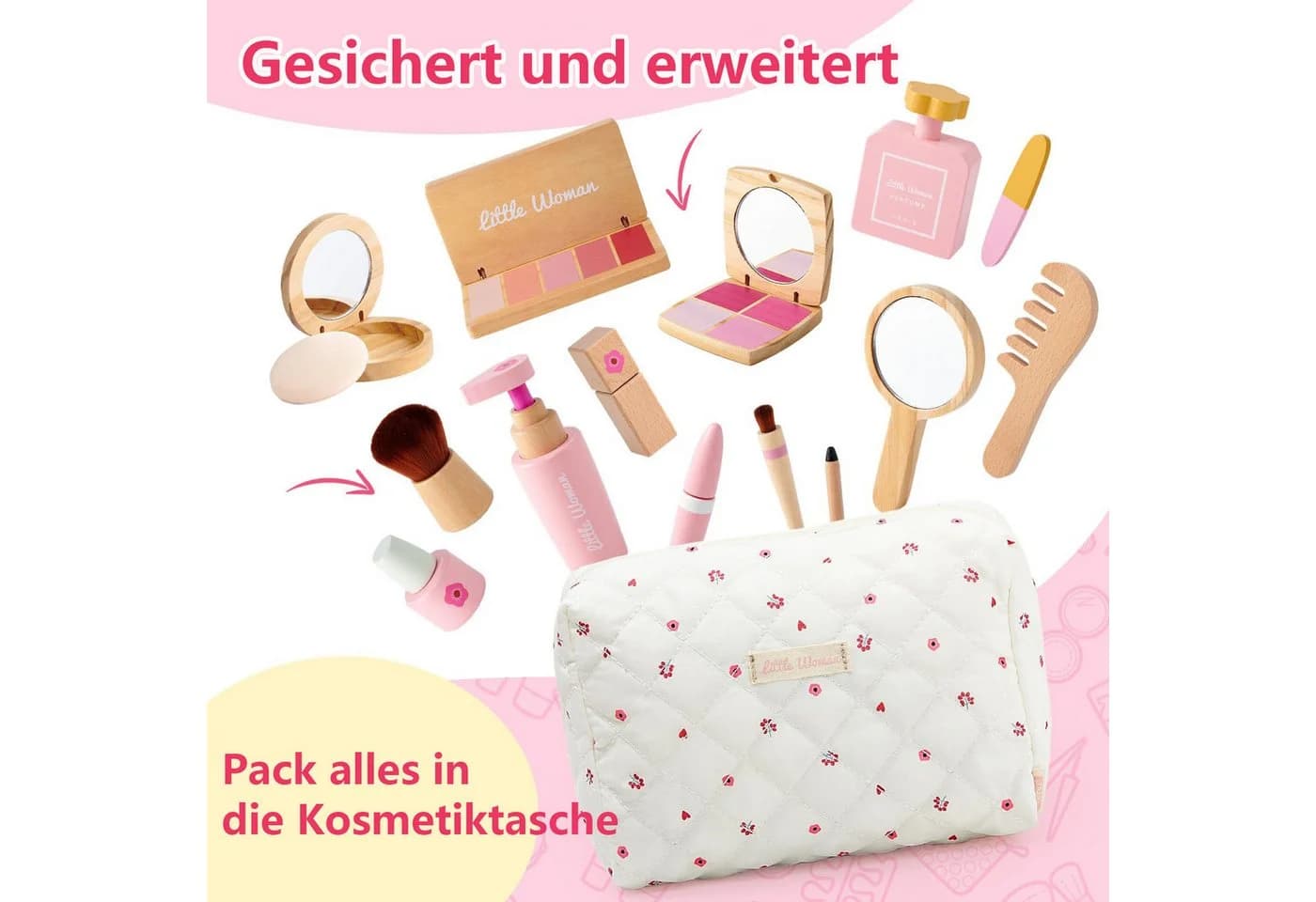 CLTYQ Spielzeug-Frisierkoffer Holz Kinderschminke Set 15-tlg. Make-up-Set - Bild 4