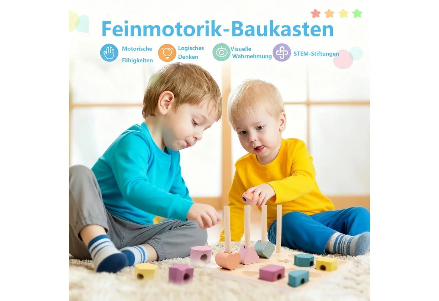 CLTYQ Lernspielzeug Montessori Holz Sortier & Stapelspielzeug, Fädelspiel, Bausteine Sortierspielv
