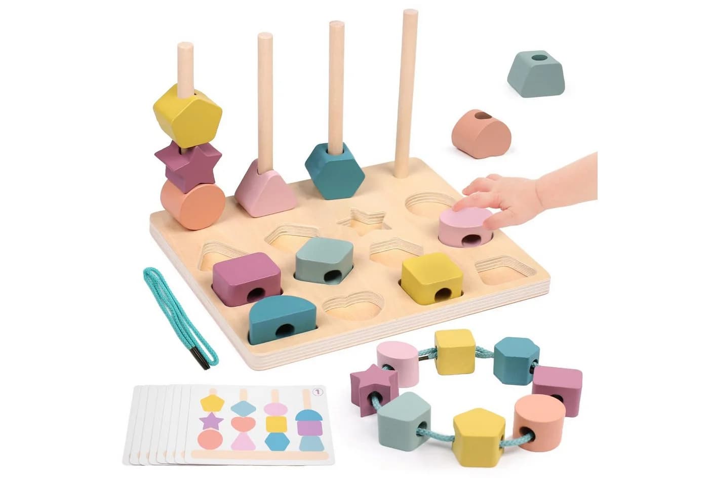 CLTYQ Lernspielzeug Montessori Holz Sortier & Stapelspielzeug, Fädelspiel, Bausteine Sortierspielv - Bild 2