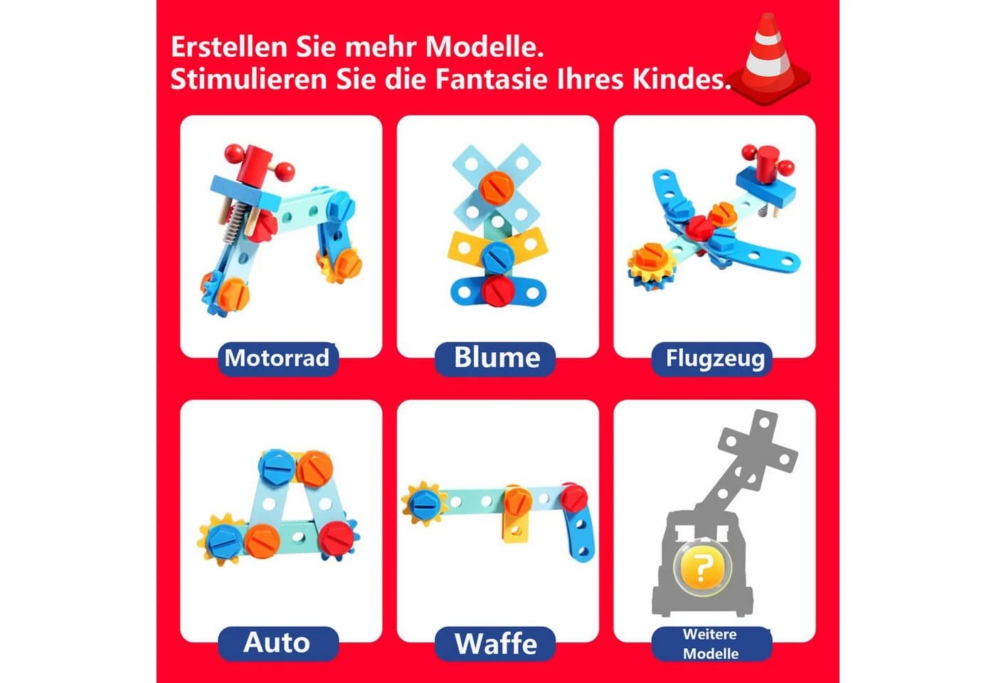CLTYQ Lernspielzeug 33-teiliges Holz-Kinder-Werkzeug mit Feuerwehr-förmiger Box/Bank, Montessori, Vorschulspielzeug, Geschenke für 3 Jahre alte - Bild 5