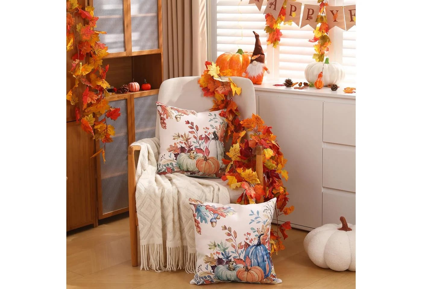 CLTYQ Kissenbezug Herbst Motiv Grün Leinen 45x45cm - Bild 5