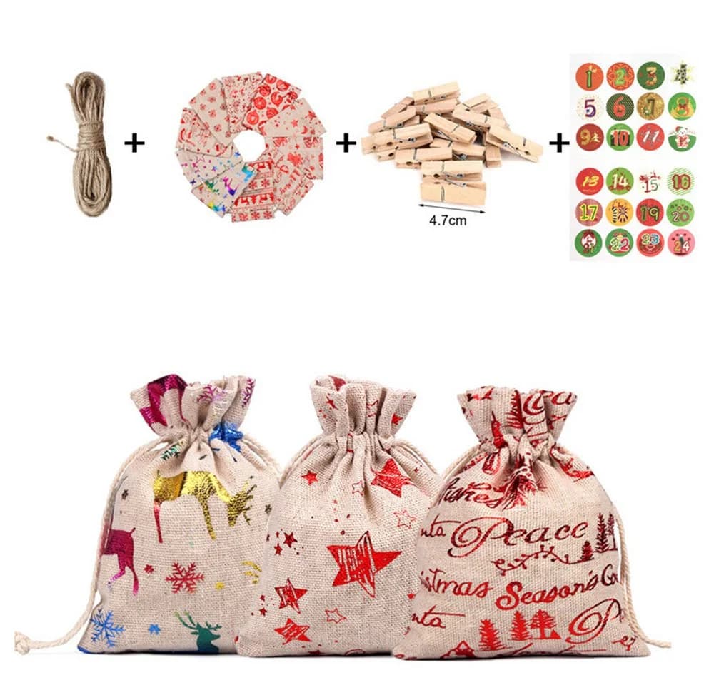 CLTYQ Adventskalender zum Befüllen DIY Set mit 24 Jutesäckchen - Bild 3
