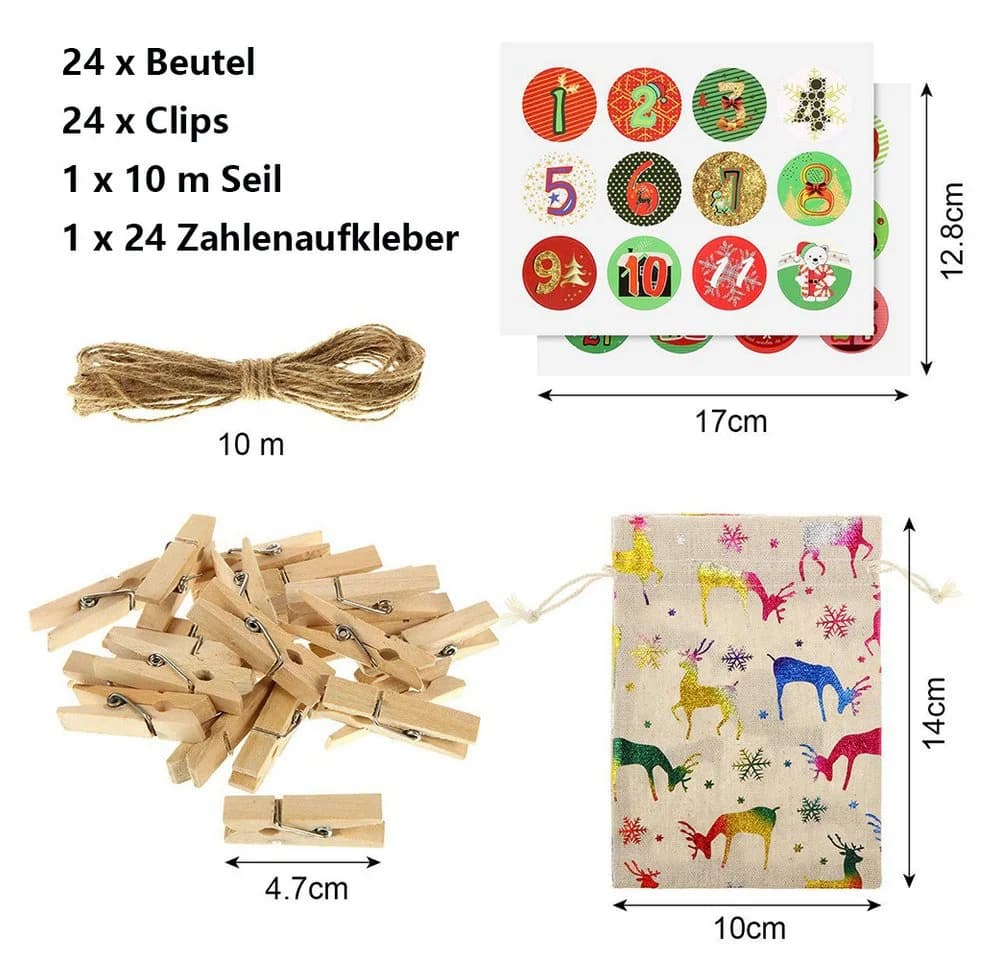 CLTYQ Adventskalender zum Befüllen DIY Set mit 24 Jutesäckchen - Bild 4