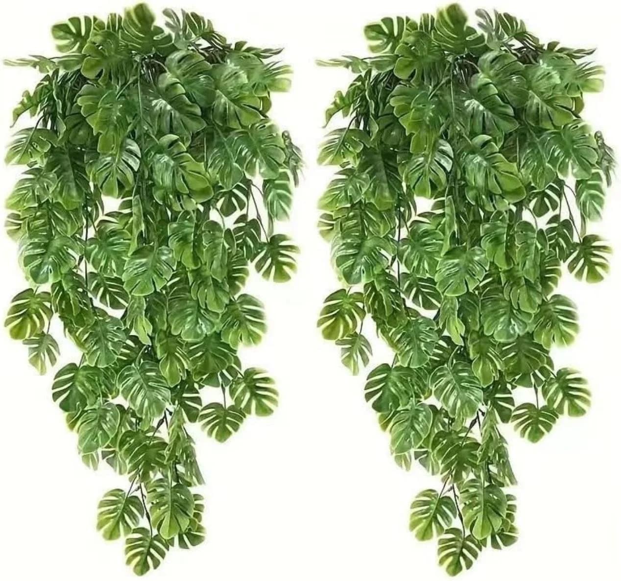 Coonoor Kunstranke 2 Stück Künstliche Hängepflanze Hellgrün Monstera - Bild 2