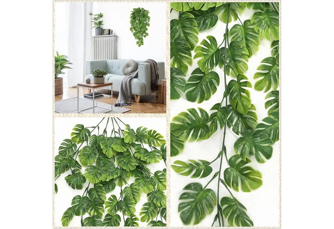 Coonoor Kunstranke 2 Stück Künstliche Hängepflanze Hellgrün Monstera - Bild 3