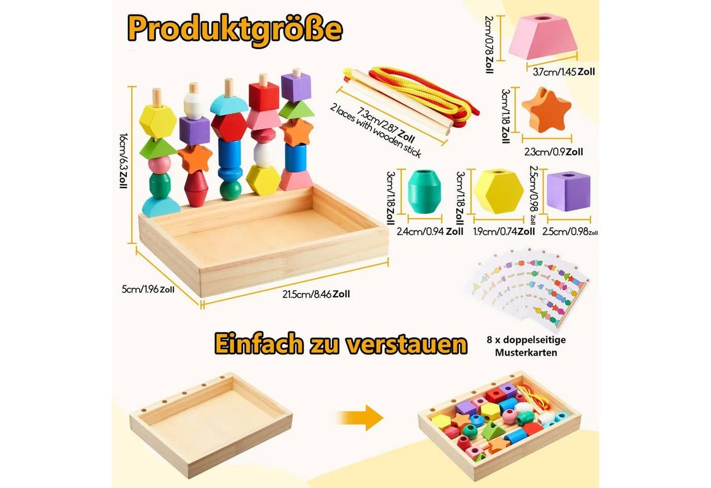CLTYQ Montessori-Spielzeug Fädelspiel Bausteine Sortierspiel Holz Stapelspiel