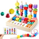 CLTYQ Montessori-Spielzeug Fädelspiel Bausteine Sortierspiel Holz Stapelspiel Bild 2
